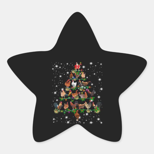 Sticker Étoile Arbre De Noël De Poulet Couvert De Lampe De Feu (Devant)