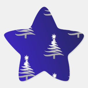 Sticker Étoile Arbres de Noël Argent sur Bleu Cobalt