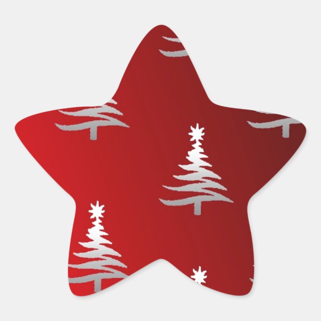 Sticker Étoile Arbres de Noël en argent sur rouge (Devant)