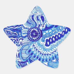 Sticker Étoile Art motif de style Royal Blue et White Ming