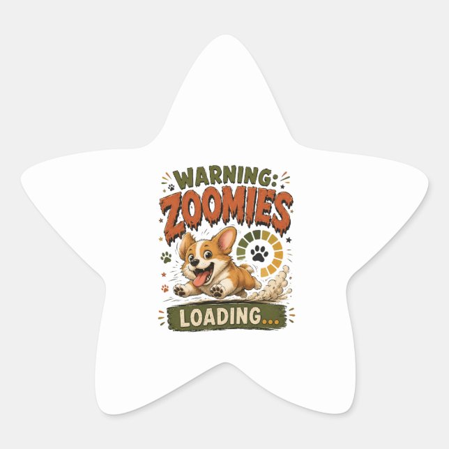 Sticker Étoile "Avertissement Zoomies en charge"Amoureux de Corgi (Devant)
