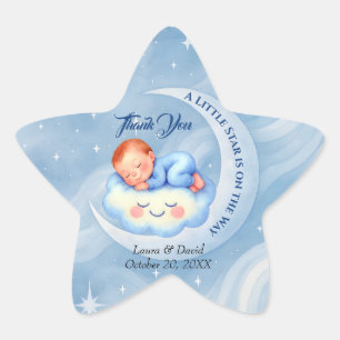 Sticker Étoile Baby Boy Douche Invitation Lune Étoiles Aquarelle