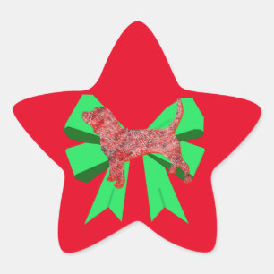 Sticker Étoile Beagle Hound Chien rouge et Bow vert Noël