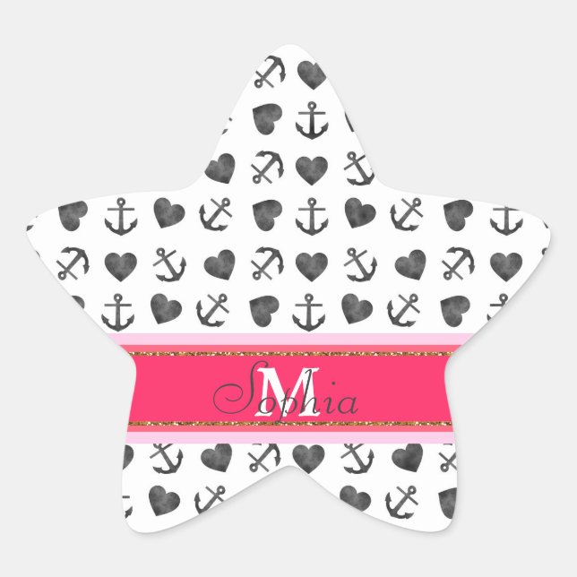 Sticker Étoile Belle aquarelle coeur ancres motif (Devant)