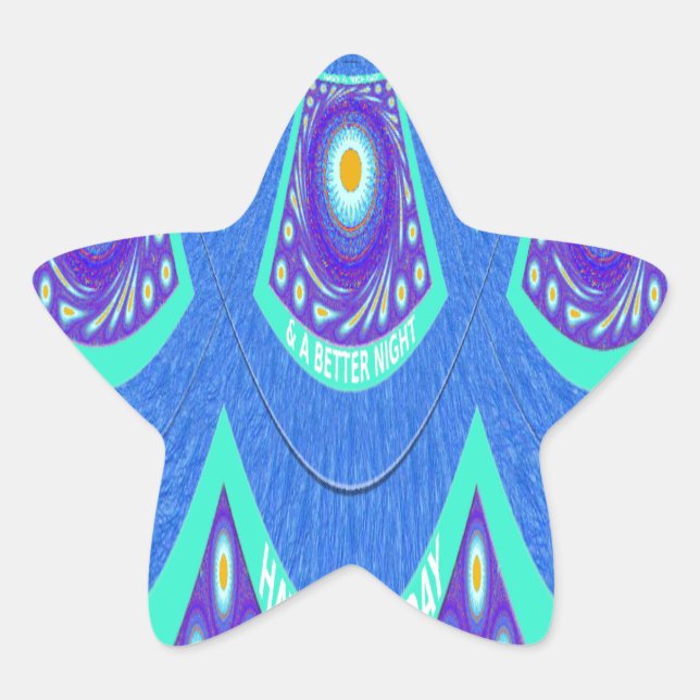 Sticker Étoile Belle Batik Bleu Cyan Bleu Imprimer vectoriel Art (Devant)