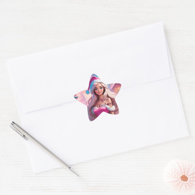 Sticker Étoile Belle fille de Noël rose 01 (Enveloppe)