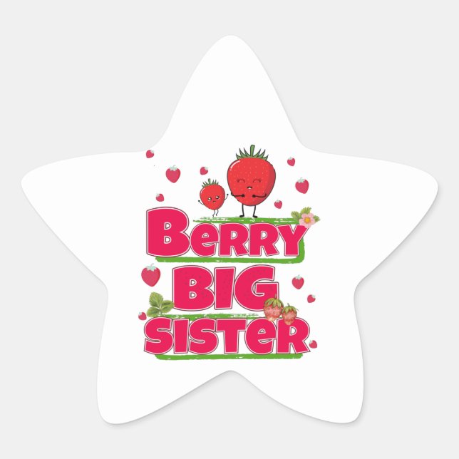 Sticker Étoile Berry Big Sister - Pun mignonne aux fraises (Devant)
