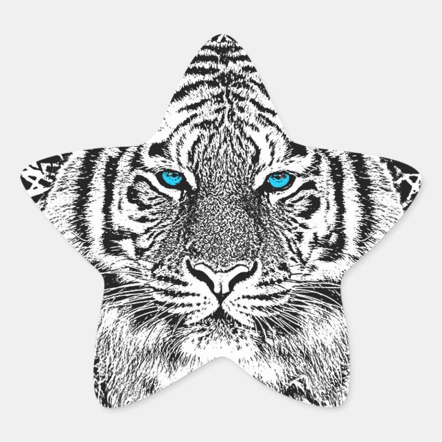Sticker Étoile Black and White Blue Eyes sauvage Tiger visage (Devant)