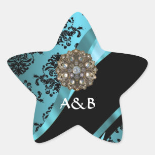Sticker Étoile Black & aquamarine damask