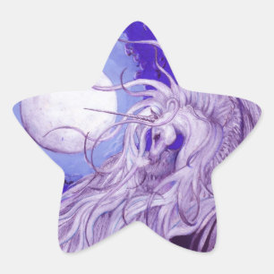 Sticker Étoile Bleu pourpre licorne Pegasus Pegacorn Lune lunaire