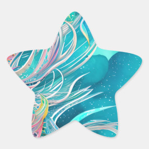 Sticker Étoile Blue Coral Beach Art Abstrait