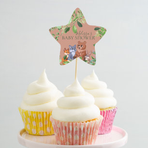 Sticker Étoile Bois forêt bébé animaux cupcake toppers