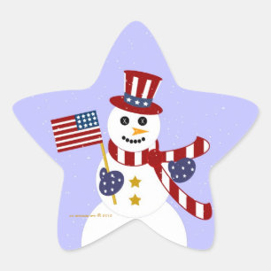 Sticker Étoile Bonhomme de neige patriotique des Etats-Unis avec