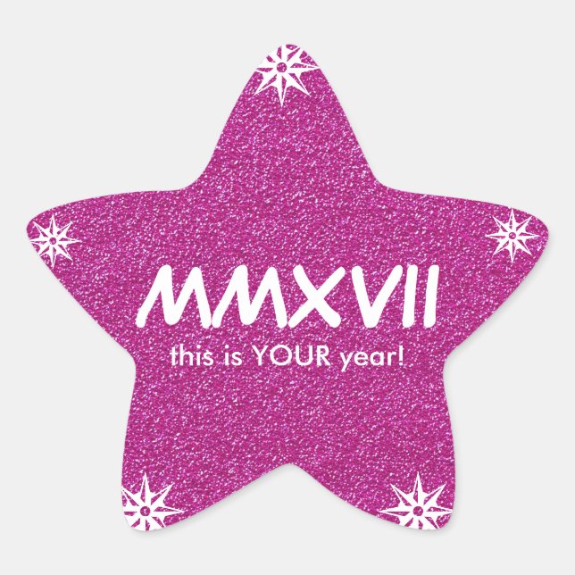 Sticker Étoile Bonne année 2017 Motivation numérique romaine rose (Devant)