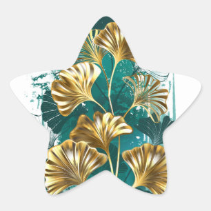 Sticker Étoile Branche avec Feuilles d'or Ginko Biloba