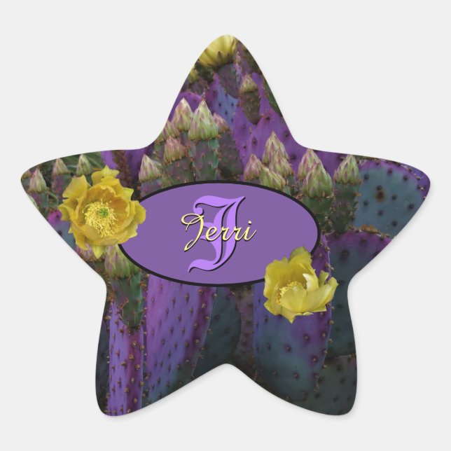 Sticker Étoile Cactus Violet Avec Enveloppe Fleurs Jaunes (Devant)