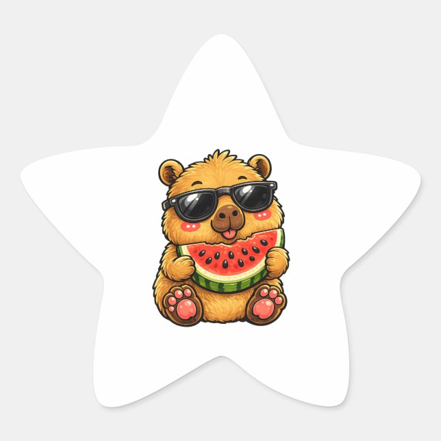 Sticker Étoile Capybara Cool Pastèque Été (Devant)