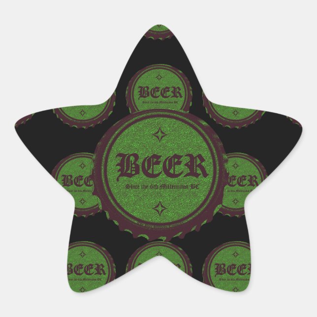 Sticker Étoile Casquette de bouteille de bière vert, (Devant)