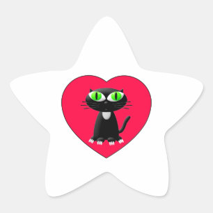 Sticker Étoile Chat noir dans le coeur rouge
