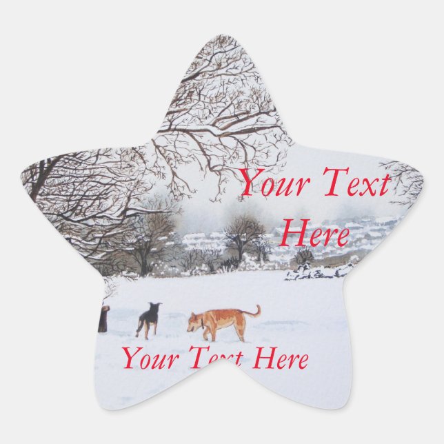 Sticker Étoile chiens jeu de neige scène paysage original (Devant)
