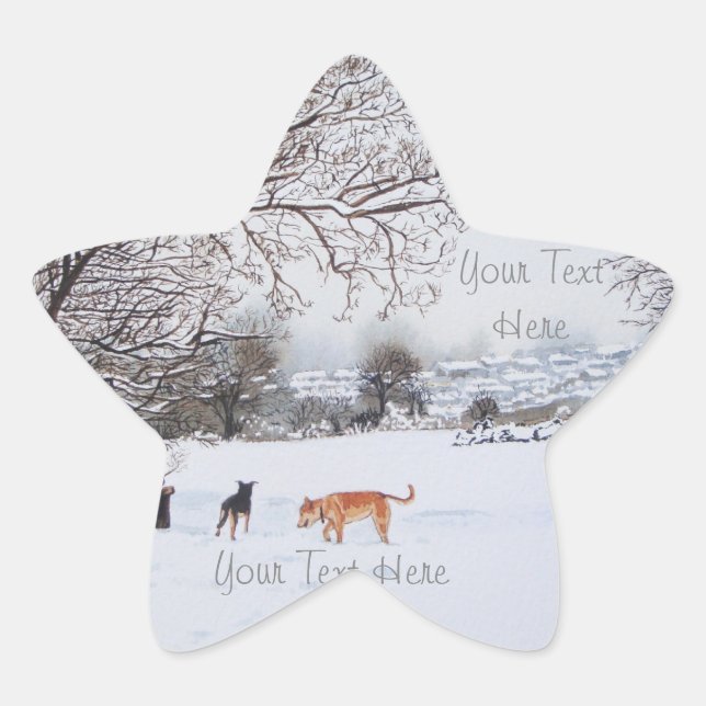 Sticker Étoile chiens jouer hiver neige paysage paysage paysage (Devant)