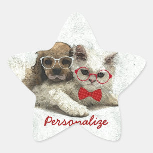 Sticker Étoile Chiot et chaton à la mode drôles adorables mignons