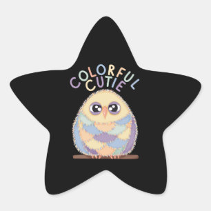 Sticker Étoile Chouette Colorée Vibrante avec Texte