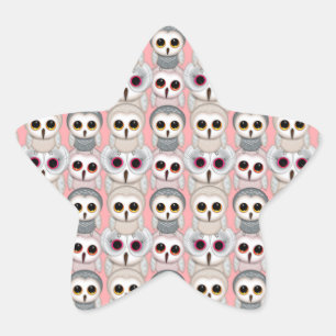 Sticker Étoile Chouettes pour bébés sur Motif rose