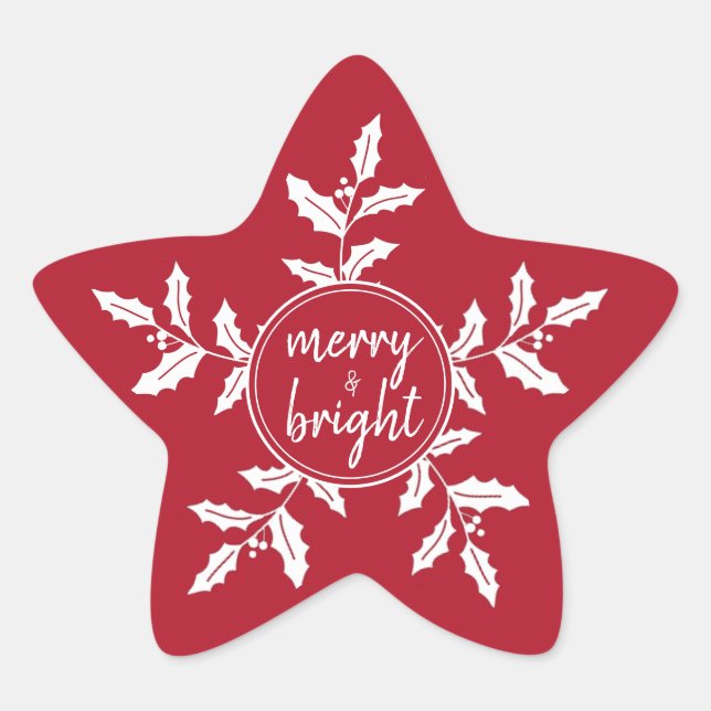 Sticker Étoile Christmas Holly, Rouge et Blanc, Lumineux (Devant)