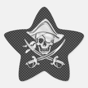 Sticker Étoile Chrome comme Pirate sur Black Carbon Fiber