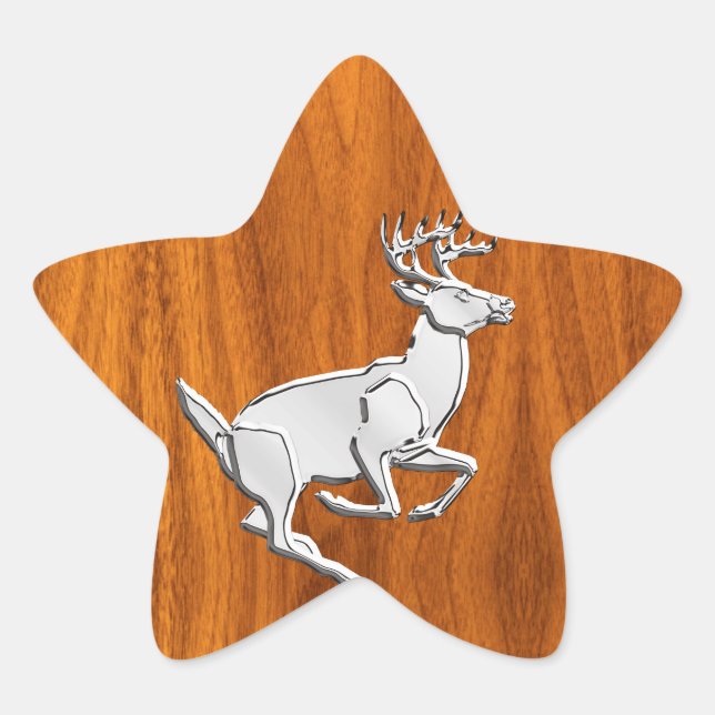 Sticker Étoile Chrome Like Running Deer on Fine Teak (Devant)