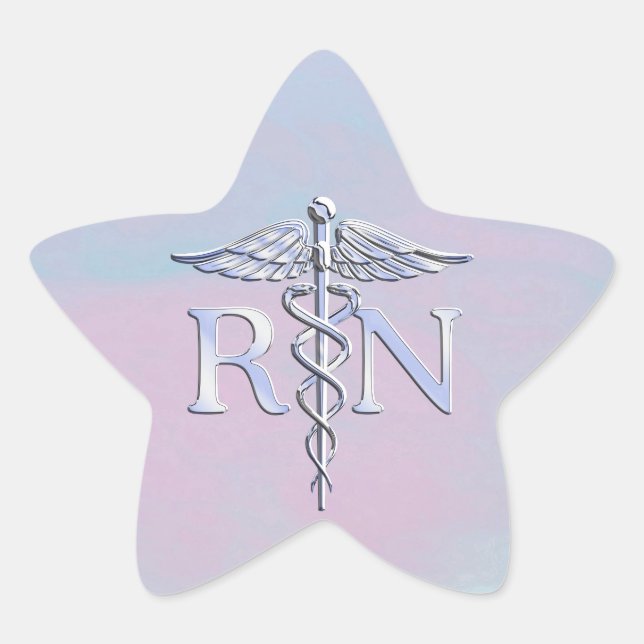 Sticker Étoile Chrome Style RN Caduceus Médicale Mère Pearl Look (Devant)