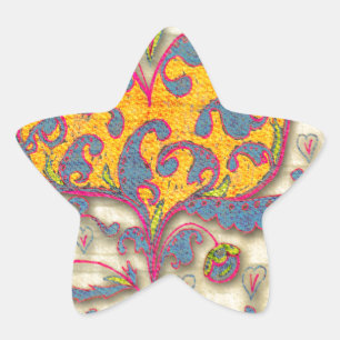 Sticker Étoile Coeur d'art populaire avec feuilles et fleurs