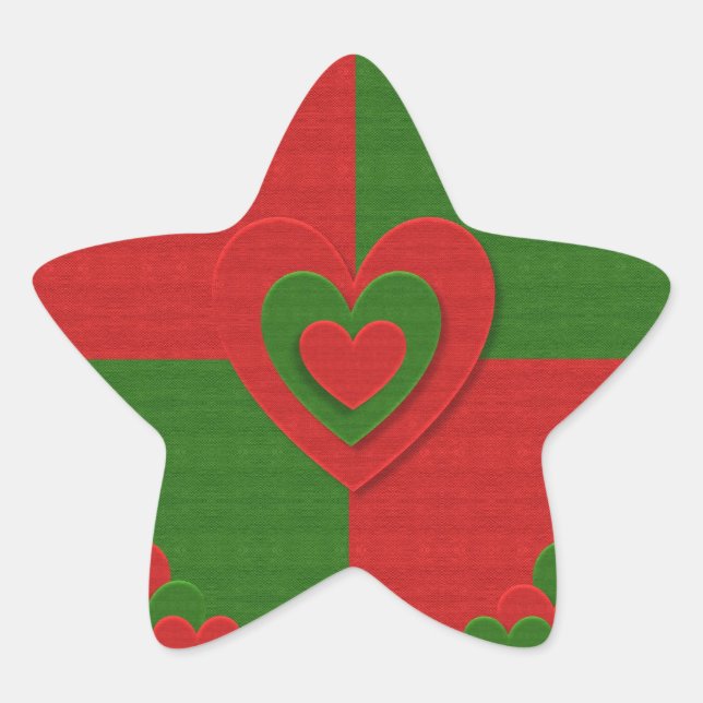 Sticker Étoile Coeur en Noël Couleurs Rouge Vert Felting Look (Devant)