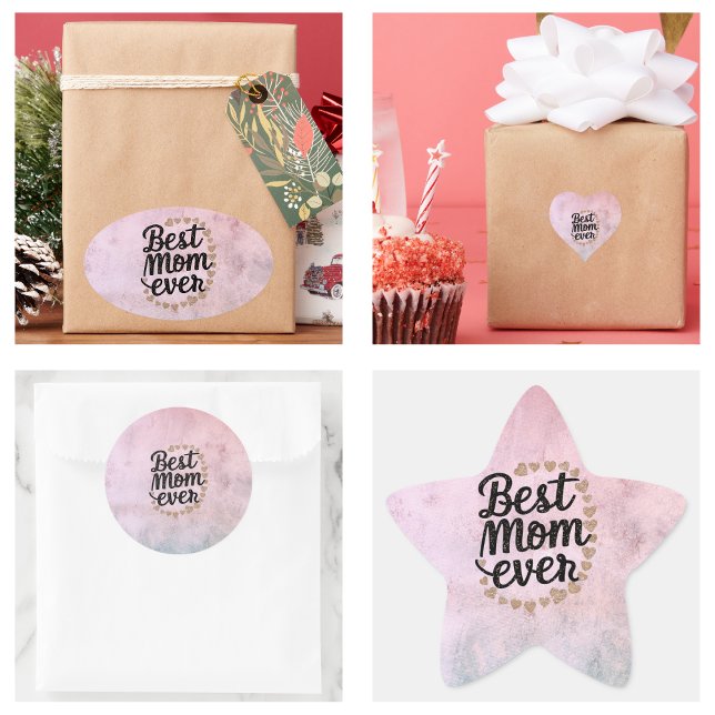 Sticker Étoile Cœurs Dorés Script Tendance Meilleure Maman Modern (Golden Hearts Trendy Script Best Mom Ever Modern stickers)