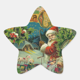 Sticker Étoile Collage de Noël victorien du Père Noël Antique