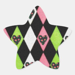 Sticker Étoile Colorful harlequin Print with Rose Hearts