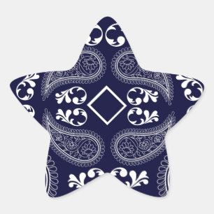 Sticker Étoile Conception de cachemire floral bleu marine