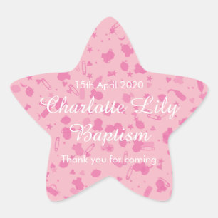 Sticker Étoile Confettis Rose Bébé Baptême Favori