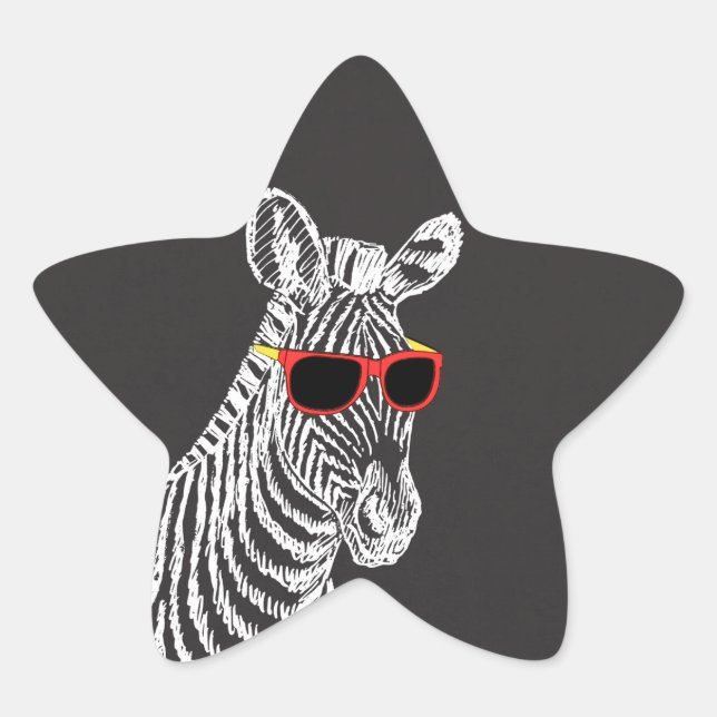 Sticker Étoile Cool mignon drôle zèbre blanc croquis avec lunette (Devant)