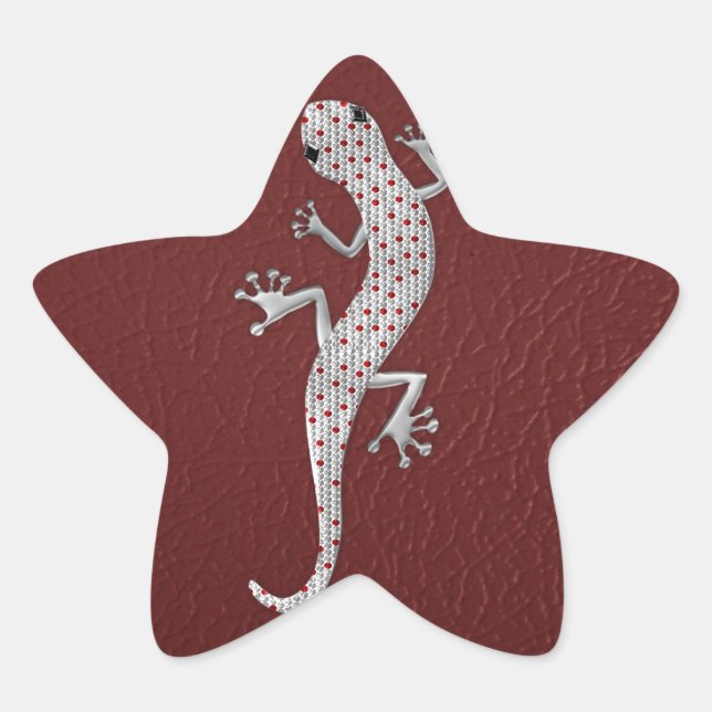 Sticker Étoile Cool rouge blanc points lézard effets métal argent (Devant)