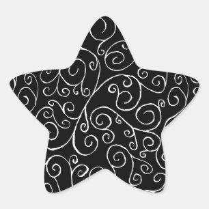 Sticker Étoile Courbes de défilement blanches sur noir