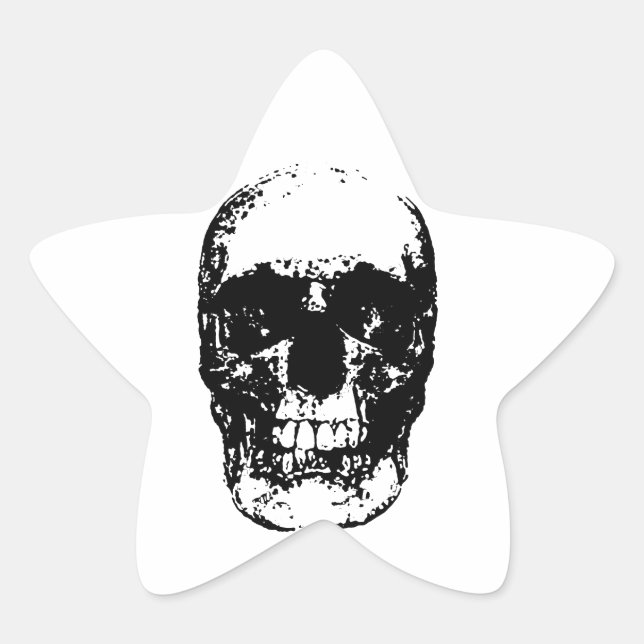 Sticker Étoile Crâne d'art pop noir et blanc (Devant)