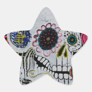 Sticker Étoile Crâne de sucre avec des roses