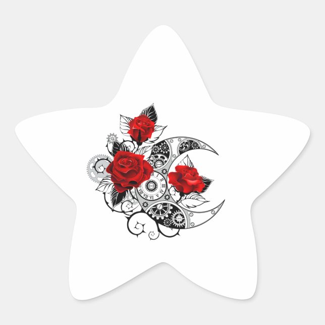 Sticker Étoile Croissant mécanique avec roses rouges (Devant)