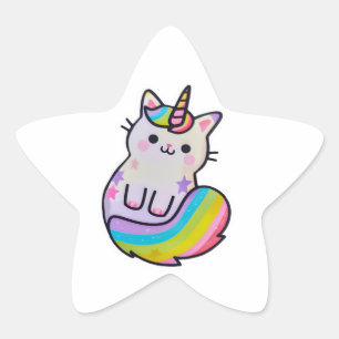 Sticker Étoile Cute chat licorne arc-en-ciel