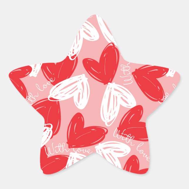 Sticker Étoile Cute motif moderne rouge et blanc coeurs (Devant)