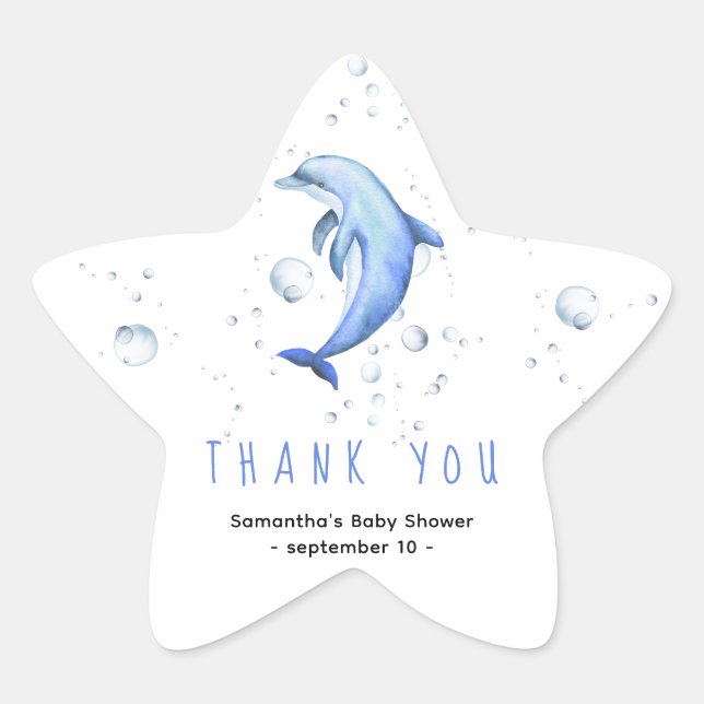 Sticker Étoile Dauphin d'aquarelle - merci baby shower (Devant)