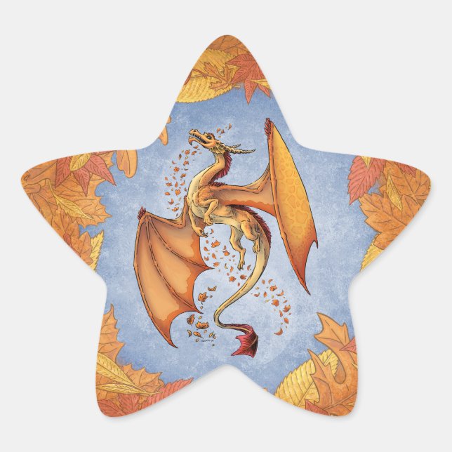 Sticker Étoile Dragon d'Orange d'Art Imaginaire d'automne (Devant)