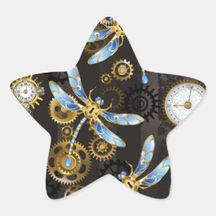 Sticker Étoile Dragonflies de Steampunk sur arrière - plan rayé